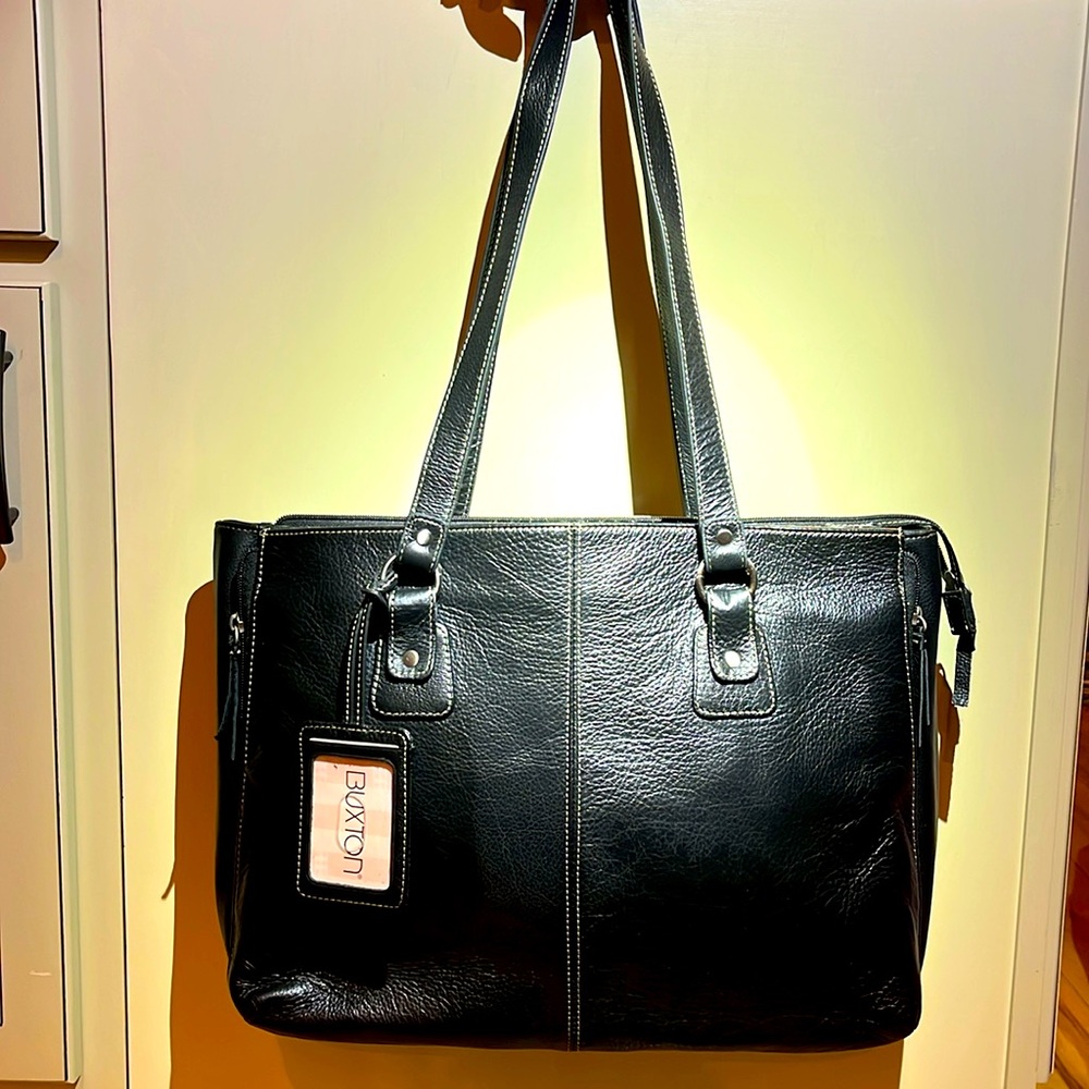 Black Buxton Leather Large Padded Laptop Briefcase File Folder Shoulder Bag